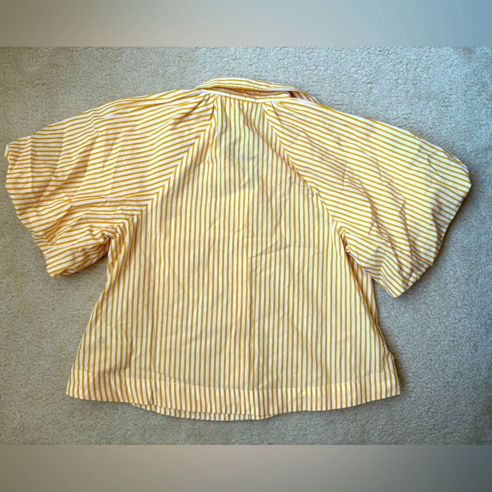 Anthropologie Oversized yellow stripe blouse w/ puff sleeves, sz XS (can fit S) - Picture 6 of 6